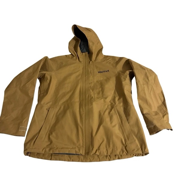 Marmot Minimalist GoreTex Jacket Size M Tan Lightweight Waterproof Hood Outdoor - Picture 3 of 9